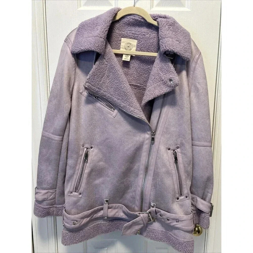 Urban Outfitters Faux Leather Purple Biker Y2K Coat Fairy Goth size Small